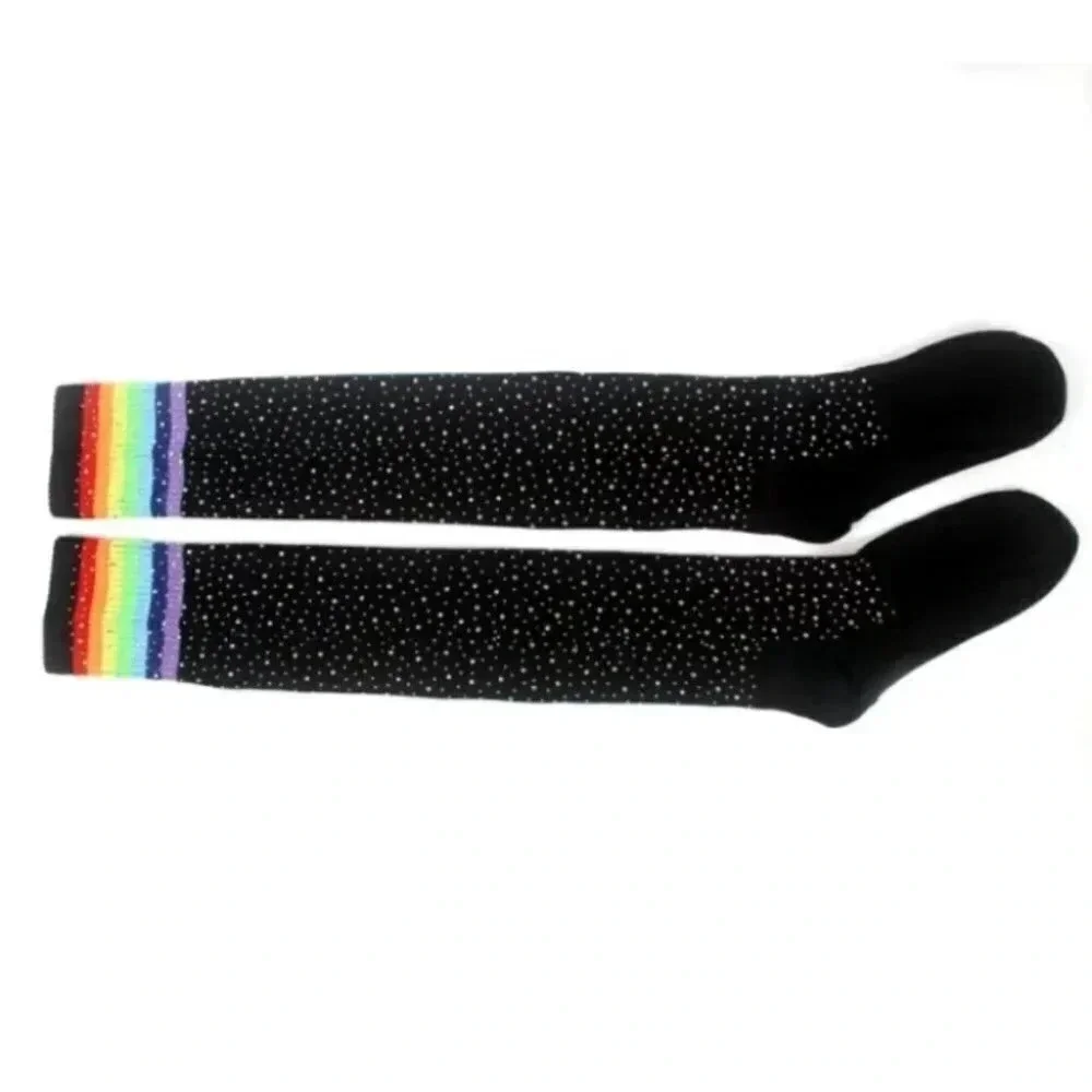 Black Knee High Rainbow Rhinestone Stocking